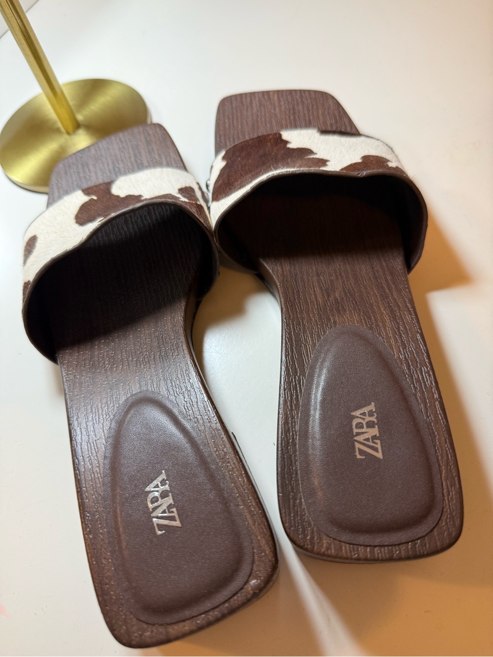 Zara Cow Print Faux Fur Leather Sandals - Picture 7 of 7